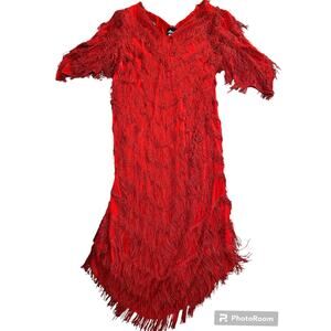 Vintage 1920s Nightworks Red Fringe Dress